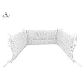 MimiNu - Aparatoare pentru patut 120x60 cm, Din bumbac, Cu inaltimea de 30 cm, Cu panglici, Mini Gray Stars