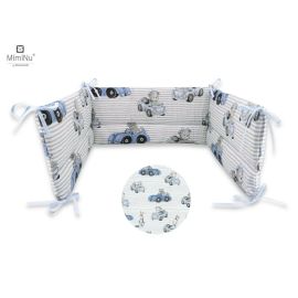MimiNu - Aparatoare pentru patut 120x60 cm, Din bumbac, Cu inaltimea de 30 cm, Cu panglici, Old Road Blue