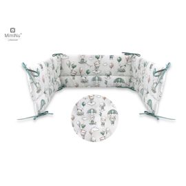 MimiNu - Aparatoare pentru patut 120x60 cm, Din bumbac, Cu inaltimea de 30 cm, Cu panglici, Parachutes Olive