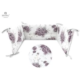 MimiNu - Aparatoare pentru patut 120x60 cm, Din bumbac, Cu inaltimea de 30 cm, Cu panglici, Peonie Plum
