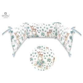 MimiNu - Aparatoare pentru patut 120x60 cm, Din bumbac, Cu inaltimea de 30 cm, Cu panglici, Sweet Deer Mint