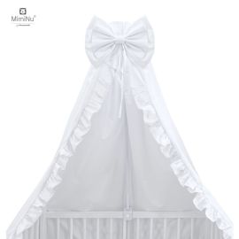 MimiNu - Baldachin din tull, pentru patut, cu funda si volan, 210x145 cm, Alb