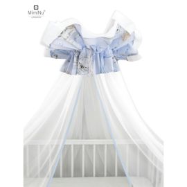 MimiNu - Baldachin mare din tull, Cu funda din bumbac, Dimensiune 400x170 cm, Design, Seal Blue