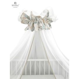 MimiNu - Baldachin mare din tull, Cu funda din bumbac, Dimensiune 400x170 cm, Design, Zoo on bikes Nugat