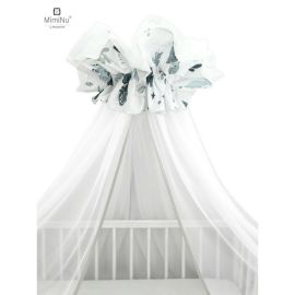 MimiNu - Baldachin mare din tull, Cu funda din bumbac, Dimensiune 400x170 cm, Dino Granat