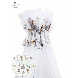 MimiNu - Baldachin mare din tull, Cu funda din bumbac, Dimensiune 400x170 cm, Forest Friends Beige
