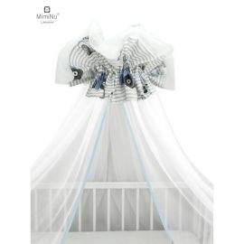 MimiNu - Baldachin mare din tull, Cu funda din bumbac, Dimensiune 400x170 cm, Old Road Blue