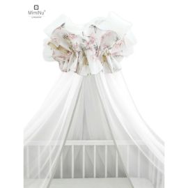 MimiNu - Baldachin mare din tull, Cu funda din bumbac, Dimensiune 400x170 cm, Sweet Deer Pink