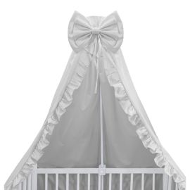MimiNu - Baldachin pentru patut, cu funda si volanas, 210x145 cm, Material certificat Oeko Tex Standard 100, Colectia Royal, Grey