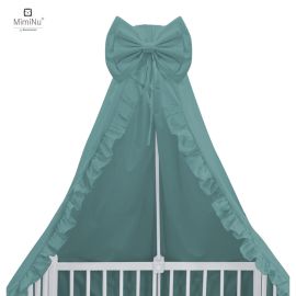 MimiNu - Baldachin pentru patut, cu funda si volanas, 210x145 cm, Material certificat Oeko Tex Standard 100, Colectia Royal, Nepal Green