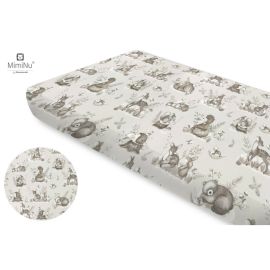 Miminu - Cearceaf cu elastic, Din bumbac certificat Oeko Tex Standard 100, Pentru pat 160x80 cm, Design, Calm Forest Beige