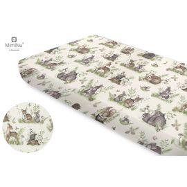 Miminu - Cearceaf cu elastic, Din bumbac certificat Oeko Tex Standard 100, Pentru pat 160x80 cm, Design, Calm Forest Natural