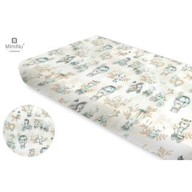 Miminu - Cearceaf cu elastic, Din bumbac certificat Oeko Tex Standard 100, Pentru pat 160x80 cm, Design, Zoo On Bikes Nugat