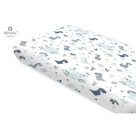 Miminu - Cearceaf cu elastic, Din bumbac certificat Oeko Tex Standard 100, Pentru pat 160x80 cm, Dino Granat