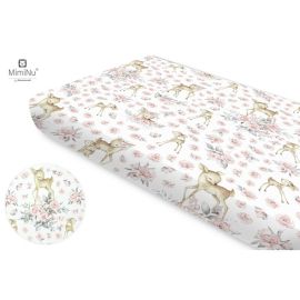 MimiNu - Cearceaf cu elastic, Din bumbac, Pentru pat 160x80 cm, Sweet Deer Pink