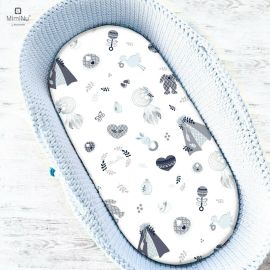 MimiNu - Cearceaf cu elastic pentru landou, carucior si cosulet, Dimensiune 80x35 cm, Din bumbac, Baby Shower Blue
