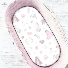 MimiNu - Cearceaf cu elastic pentru landou, carucior si cosulet, Dimensiune 80x35 cm, Din bumbac, Baby Shower Pink