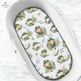 MimiNu - Cearceaf cu elastic pentru landou, carucior si cosulet, Dimensiune 80x35 cm, Din bumbac certificat Oeko Tex Standard 100, Design, Detective Natural