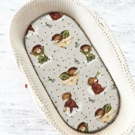 MimiNu - Cearceaf cu elastic pentru landou, carucior si cosulet, Dimensiune 80x35 cm, Din bumbac certificat Oeko Tex Standard 100, Teddy Bear On Moon