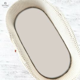 MimiNu - Cearceaf cu elastic pentru landou, carucior si cosulet, Dimensiune 80x45 cm, Din bumbac, Colectia Royal, Beige