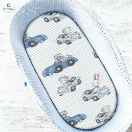 MimiNu - Cearceaf cu elastic pentru landou, carucior si cosulet, Dimensiune 80x45 cm, Din bumbac, Old Road Blue