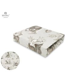 MimiNu - Cearceaf cu elastic pentru patut 120X60 cm, Din bumbac, Design, Calm Forest Beige