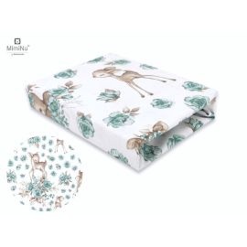MimiNu - Cearceaf cu elastic pentru patut 140X70 cm, Din bumbac, Sweet Deer Mint