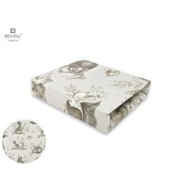 Miminu - Cearceaf cu elastic pentru patut leagan sau patut co-sleeper, Dimensiune 90x40 cm, Din bumbac, Design, Calm Forest Beige