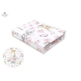 Miminu - Cearceaf cu elastic pentru patut leagan sau patut co-sleeper, Dimensiune 90x40 cm, Din bumbac, Sweet Deer Pink