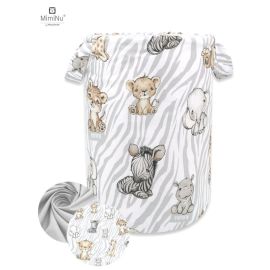 MimiNu - Cos rotund pentru depozitare jucarii, Din bumbac, Cu manere, 50x35 cm, Safari Natural