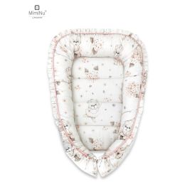MimiNu - Cosulet bebelus pentru dormit, Baby Cocoon 75x55 cm, Cu volanase, Husa 100% bumbac, Design, Powdery Pink Ballerina