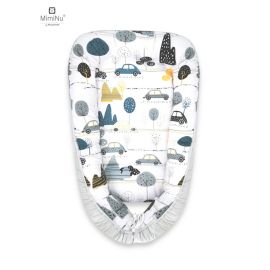 MimiNu - Cosulet bebelus pentru dormit, Baby Cocoon 75x55 cm, Husa 100% bumbac, Din bumbac certificat Oeko Tex Standard 100, Childrens Journey Grey