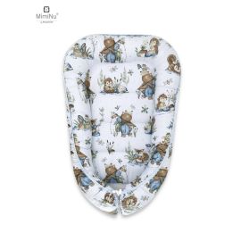 MimiNu - Cosulet bebelus pentru dormit, Baby Cocoon 75x55 cm, Husa 100% bumbac, Din bumbac certificat Oeko Tex Standard 100, Design, Let\'s Go Blue