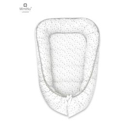 MimiNu - Cosulet bebelus pentru dormit, Baby Cocoon 75x55 cm, Husa 100% bumbac, Din bumbac certificat Oeko Tex Standard 100, Mini Gray Stars
