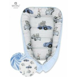 MimiNu - Cosulet bebelus pentru dormit, Baby Cocoon 75x55 cm, Husa 100% bumbac, Old Road Blue