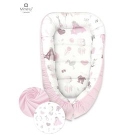 MimiNu - Cosulet bebelus pentru dormit, Baby Cocoon 90x50 cm, Husa 100% bumbac, Baby Shower Pink