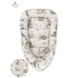 MimiNu - Cosulet bebelus pentru dormit, Baby Cocoon 75x55 cm, Husa 100% bumbac, Design Calm Forest Beige