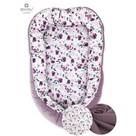 MimiNu - Cosulet bebelus pentru dormit cu doua fete, Baby Cocoon 75x55 cm, Husa 100% bumbac si catifea moale, Velvet Flower Garden