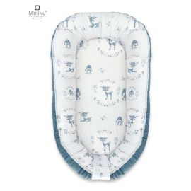 MimiNu - Cosulet bebelus pentru dormit cu doua fete, Baby Nest 105x66 cm, Husa 100% bumbac si catifea moale, Cu salteluta din burete, Detasabila, Velvet Deer Dark Mint
