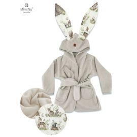 MimiNu - Halat de baie cu urechi 2 - 5 ani, Moale, Cu buzunare, Cu cordon, Din bumbac si thermo fleece, Materiale certificate Oeko Tex Standard 100, Design, Calm Forest Natural