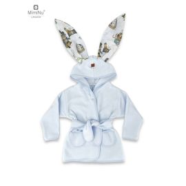 MimiNu - Halat de baie cu urechi 2 - 5 ani, Moale, Cu buzunare, Cu cordon, Din bumbac si thermo fleece, Materiale certificate Oeko Tex Standard 100, Design, Pirates Blue