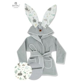 MimiNu - Halat de baie cu urechi 2 - 5 ani, Moale, Cu buzunare, Cu cordon, Din bumbac si thermo fleece, Materiale certificate Oeko Tex Standard 100, Forest Friends Mint