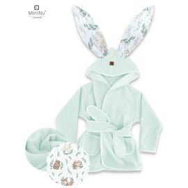 MimiNu - Halat de baie cu urechi 2 - 5 ani, Moale, Cu buzunare, Cu cordon, Din bumbac si thermo fleece, Materiale certificate Oeko Tex Standard 100, Lulu Natural