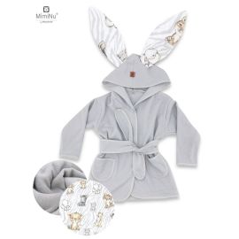 MimiNu - Halat de baie cu urechi 2 - 5 ani, Moale, Cu buzunare, Cu cordon, Din bumbac si thermo fleece, Materiale certificate Oeko Tex Standard 100, Safari Natural