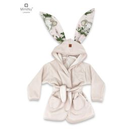 MimiNu - Halat de baie cu urechi 5 - 7 ani, Moale, Cu buzunare, Cu cordon, Din bumbac si thermo fleece, Materiale certificate Oeko Tex Standard 100, Design, Baby Animals