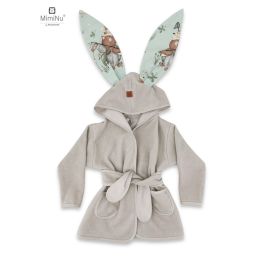 MimiNu - Halat de baie cu urechi 5 - 7 ani, Moale, Cu buzunare, Cu cordon, Din bumbac si thermo fleece, Materiale certificate Oeko Tex Standard 100, Design, Let\'s Go Natural