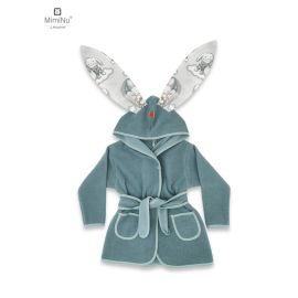 MimiNu - Halat de baie cu urechi 5 - 7 ani, Moale, Cu buzunare, Cu cordon, Din bumbac si thermo fleece, Materiale certificate Oeko Tex Standard 100, Parachutes Olive