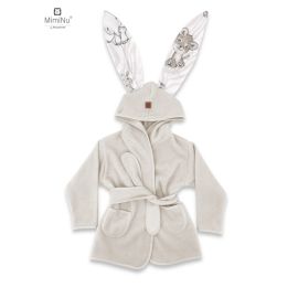 MimiNu - Halat de baie cu urechi 5 - 7 ani, Moale, Cu buzunare, Cu cordon, Din bumbac si thermo fleece, Materiale certificate Oeko Tex Standard 100, Safari Beige