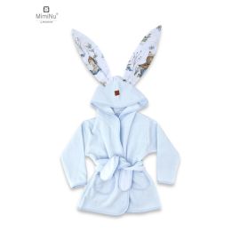 MimiNu - Halat de baie cu urechi 6 - 24 luni, Moale, Cu buzunare, Cu cordon, Din bumbac si thermo fleece, Materiale certificate Oeko Tex Standard 100, Design, Let\'s Go Blue