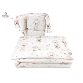 MimiNu - Lenjerie patut 3 piese, Cu protectie laterala, Cu volanase, Design, Powdery Pink Ballerina, Din bumbac, Pentru patut 120x60 cm